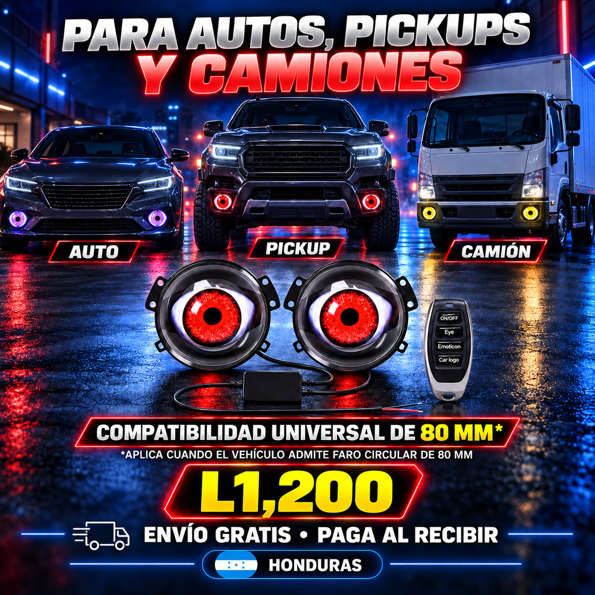 Faros Ojos animados para Carro, Camion y Motos